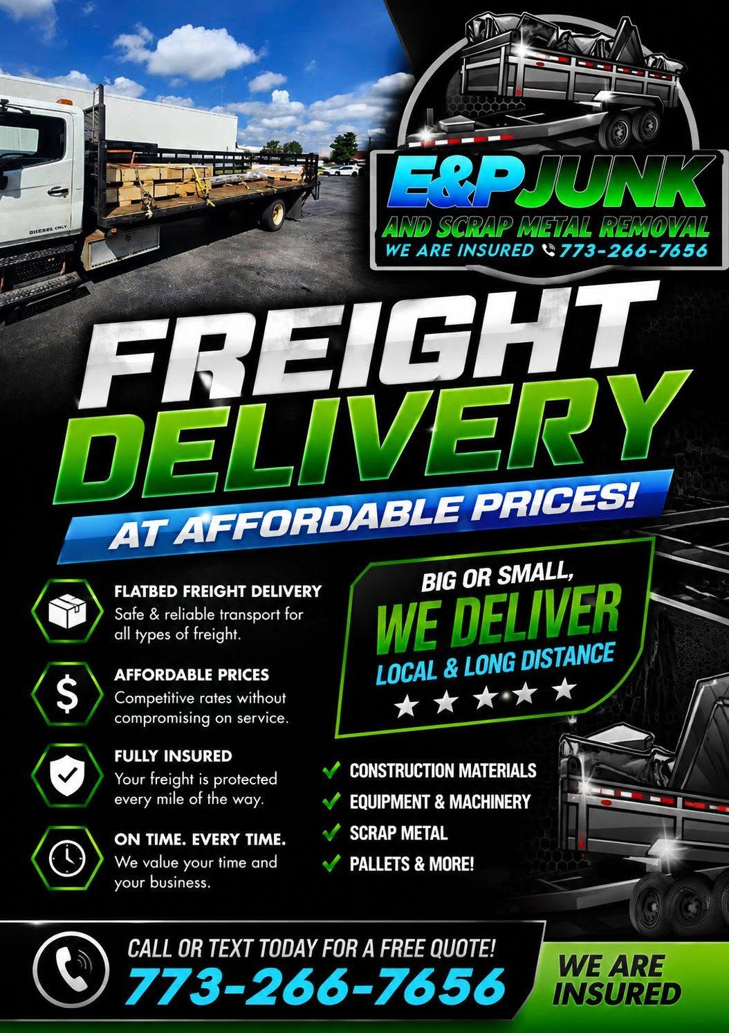 E&P service graphic: flatbed freight delivery
