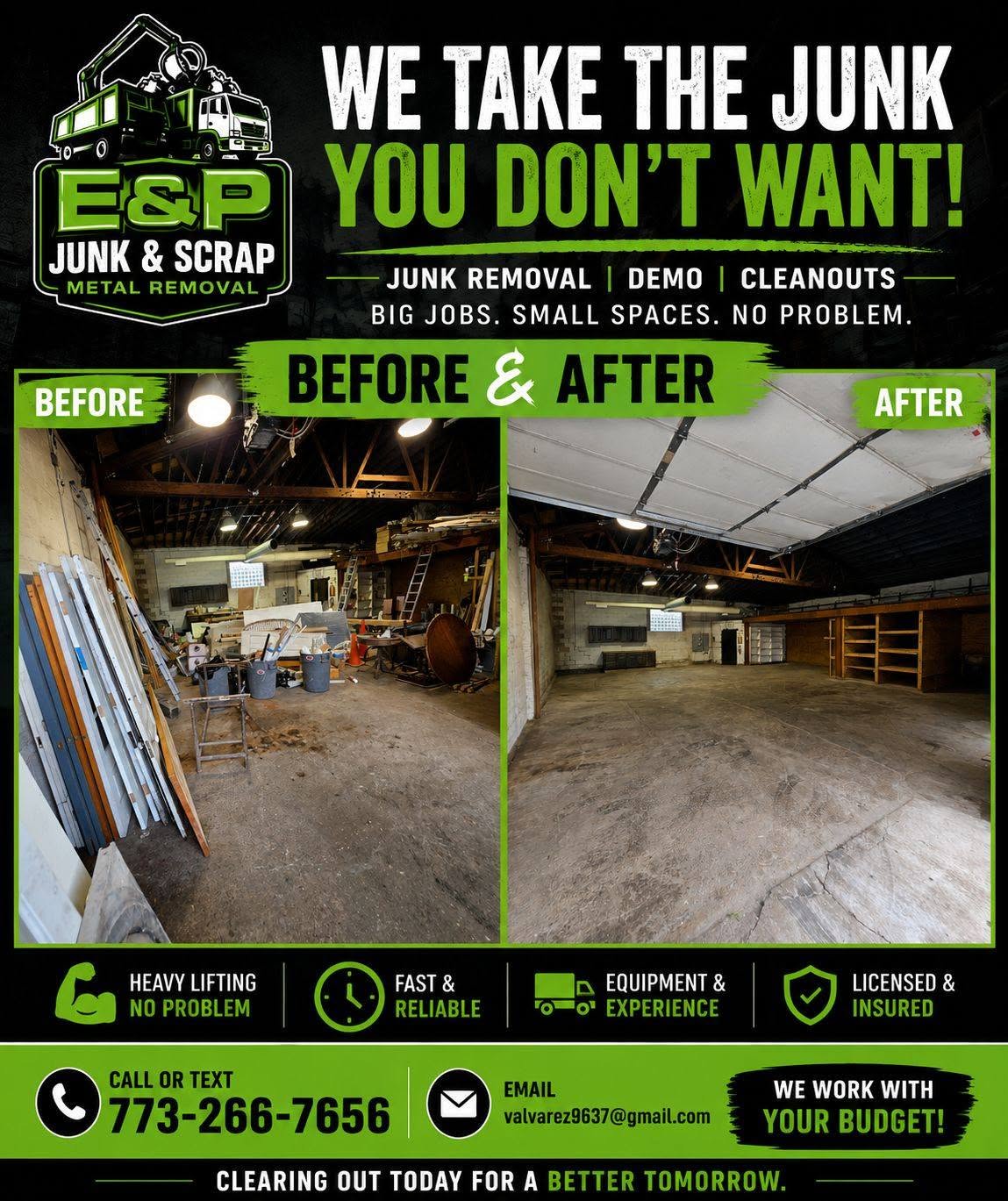 E&P service graphic: before and after junk removal